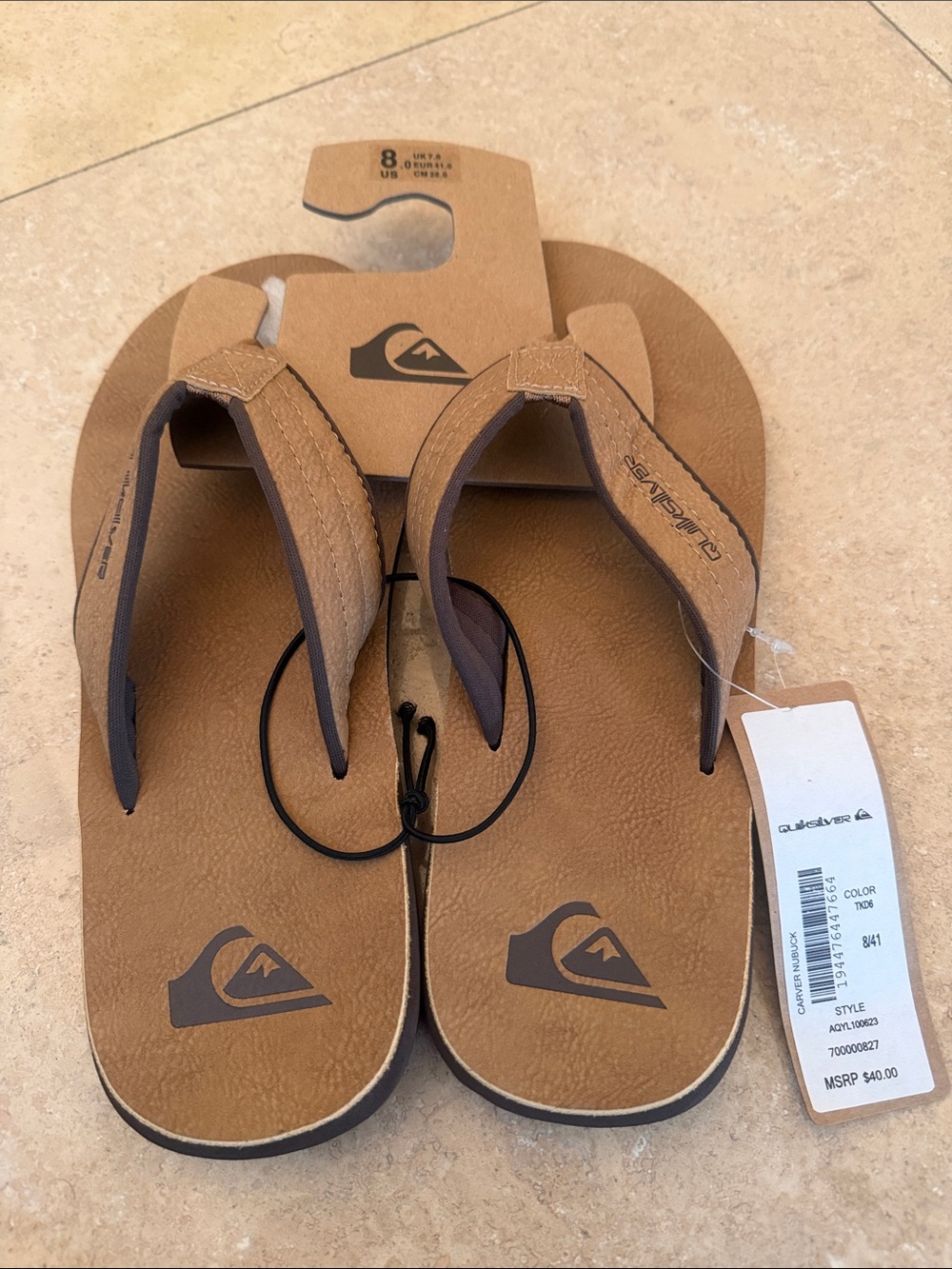 NWT Quiksilver Tan/Brown Men's Flip Flops Size 8